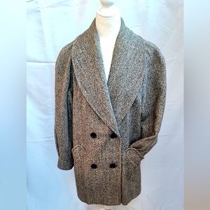 Spencer Douglas Vintage Black and White Herringbone Wool Coat